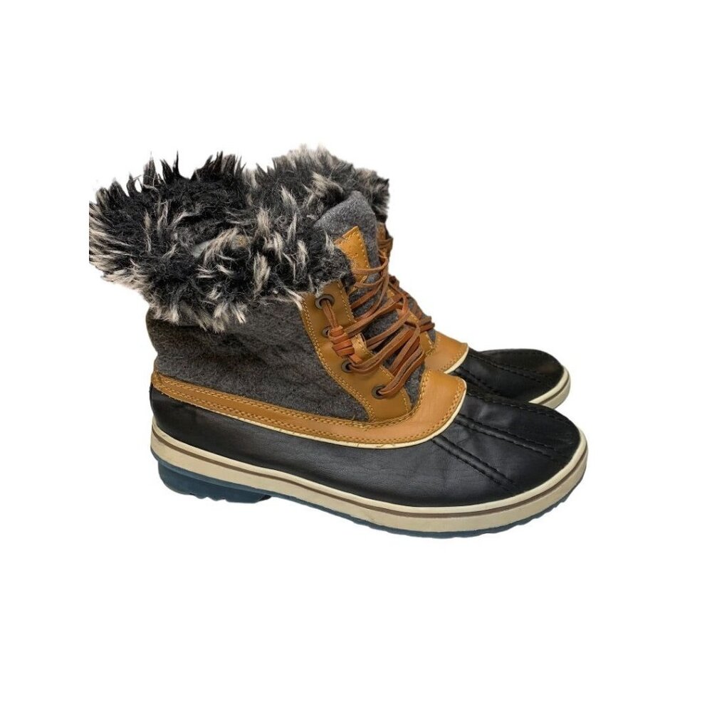 Size 8.5M Women's Winter Boots Vegan Leather Faux Fur Side Zip